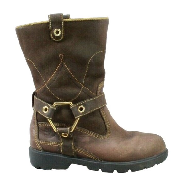 Timberland Brown Leather Pull On Mid Calf Harness Boots Size 13 - Picture 1 of 9